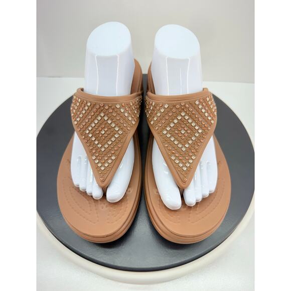 Crocs Monterey Shimmer Womens 11 Wedge Flip Flop Sandals Bronze Brown Platform - Picture 5 of 13